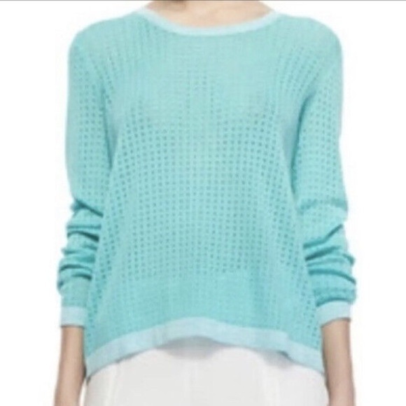 Rag & Bone Turquoise Ariana Open Knit Flyaway open Back Cotton Sweater size XS - Picture 1 of 14
